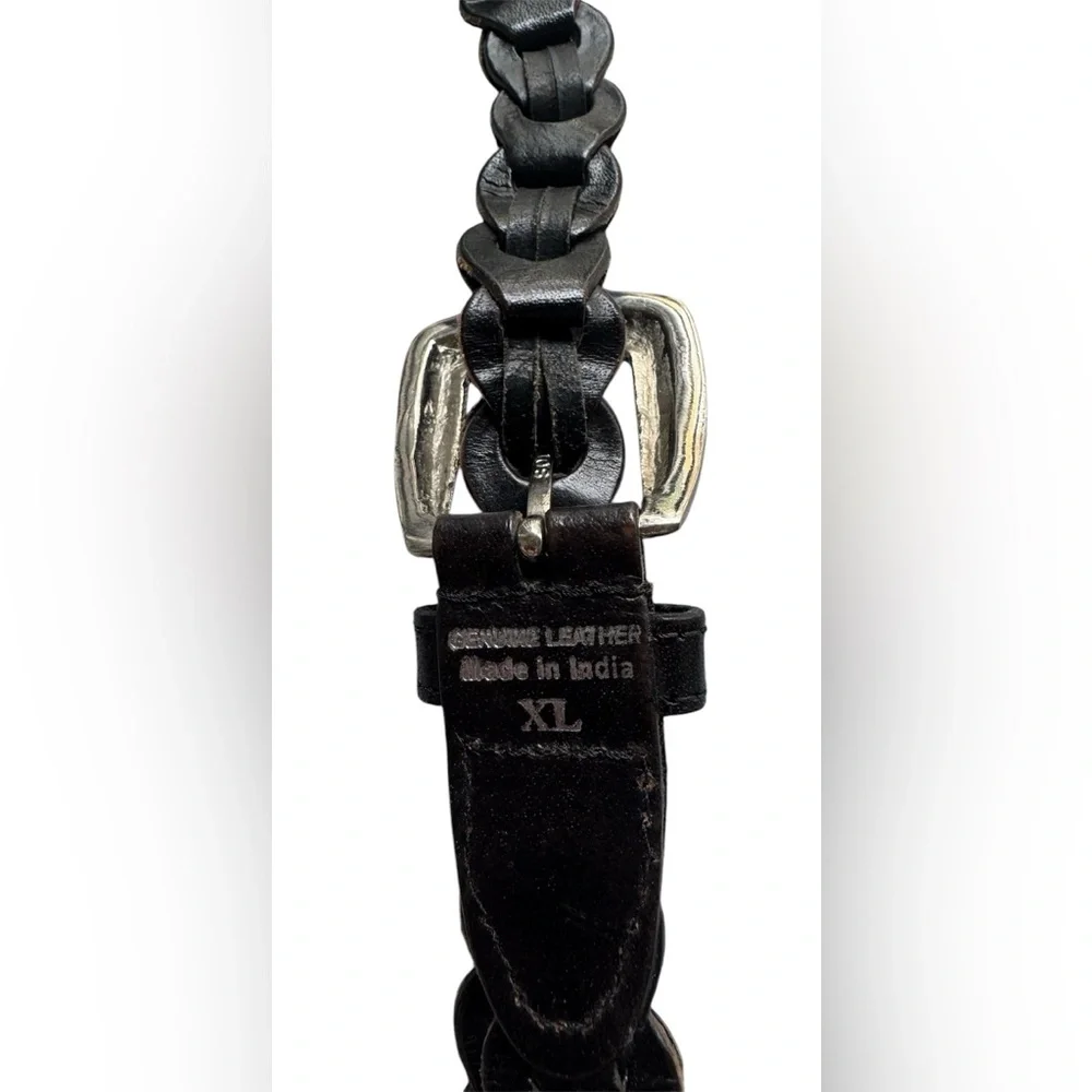 Braided Black Leather Belt with Silver Accents adjust to any of the woven links